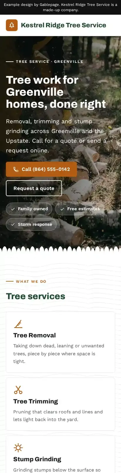 Example site for Kestrel Ridge Tree Service